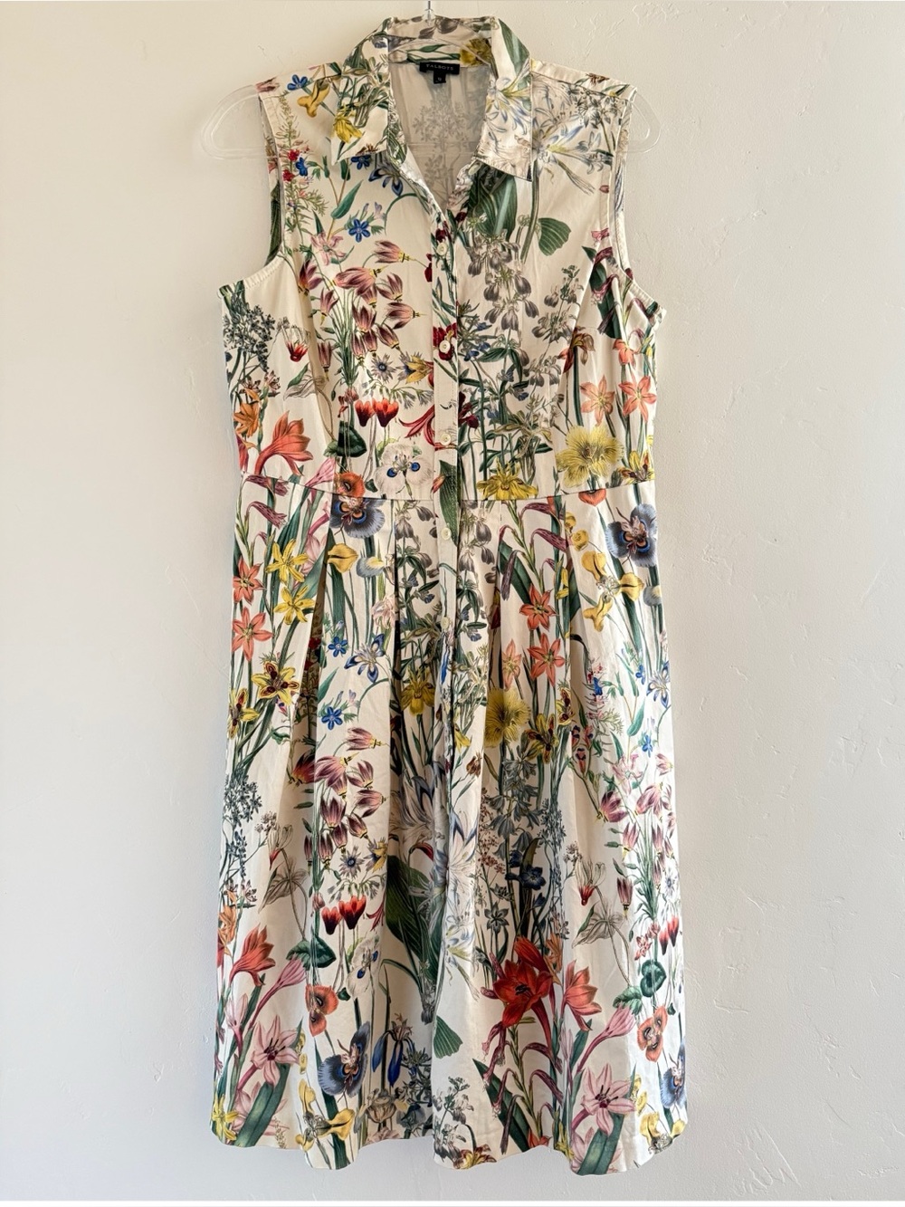 Talbots Botanical Dress Floral Cotton Midi Shirt Button Collared Garden 12 Med